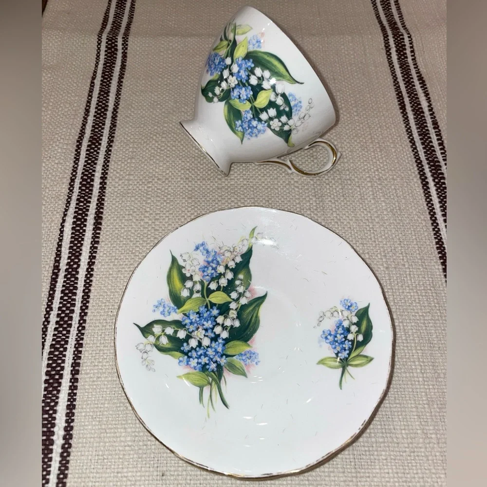 Queen Anne Bone china Ridgway potteries blue forget me not lily of valley